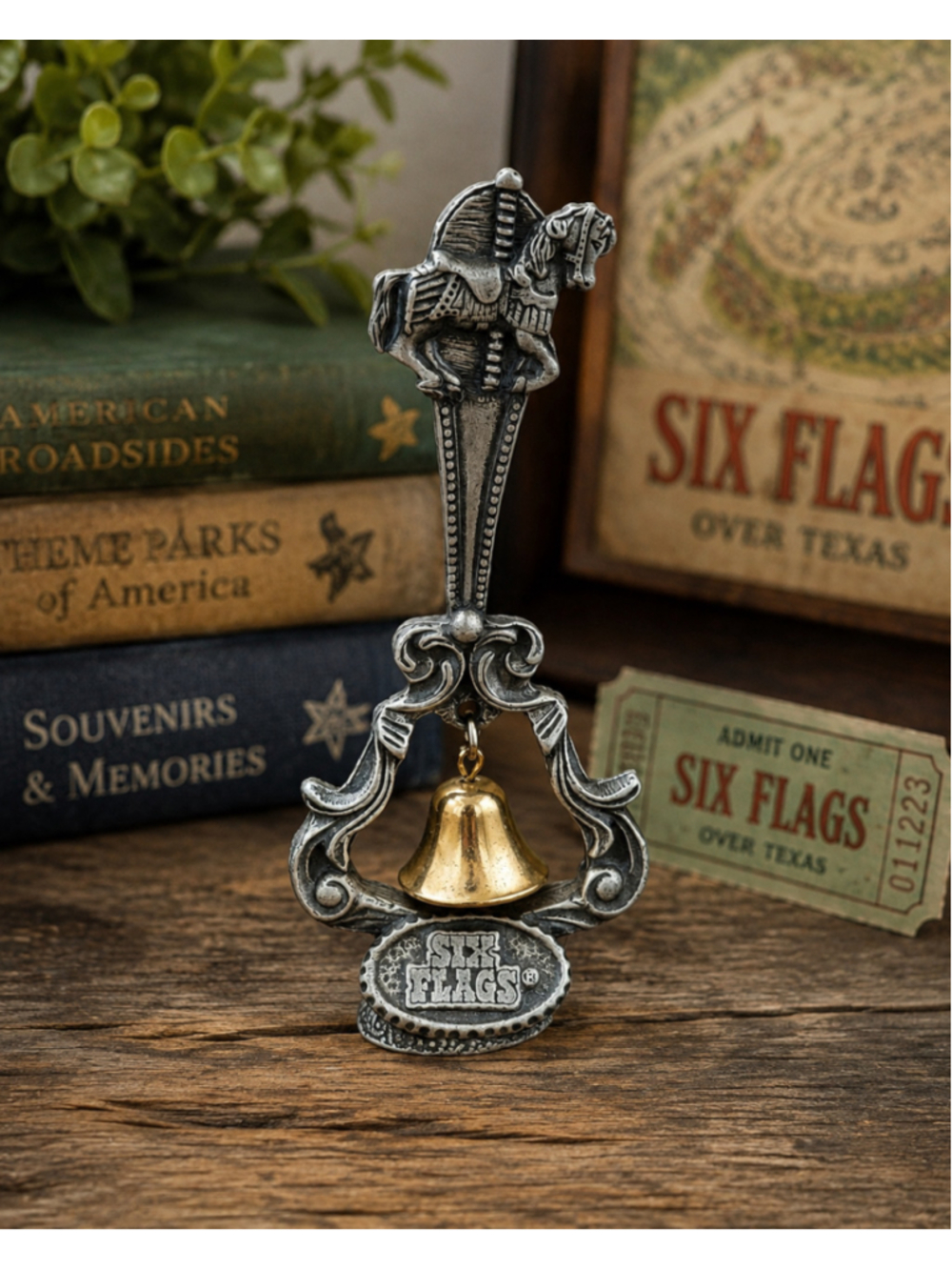 Six Flags Carousel Horse Bell Decor One Size Silver and Gold